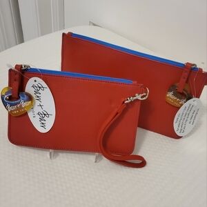 NWT Barr + Barr NEW YORK Red Leather Set Of 2 Wristlets, Zip Close, Colorful